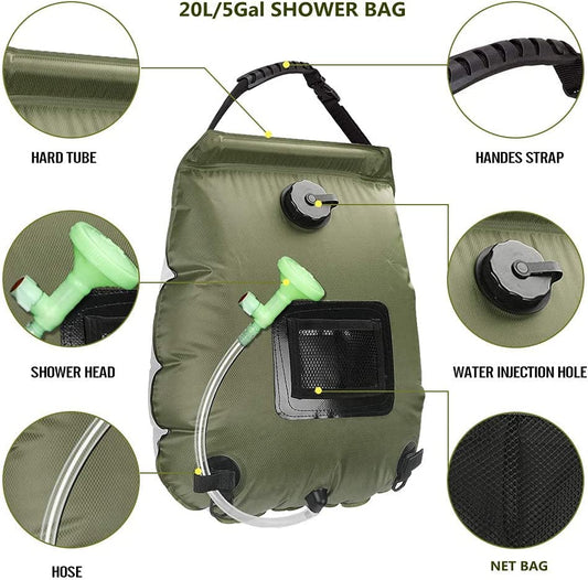 20L Camping Shower Bag with Removable Hose (Green)