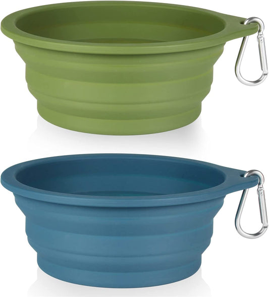 2 Pack Collapsible Dog Bowls Travel Bowls 600ml Navy Dark Green