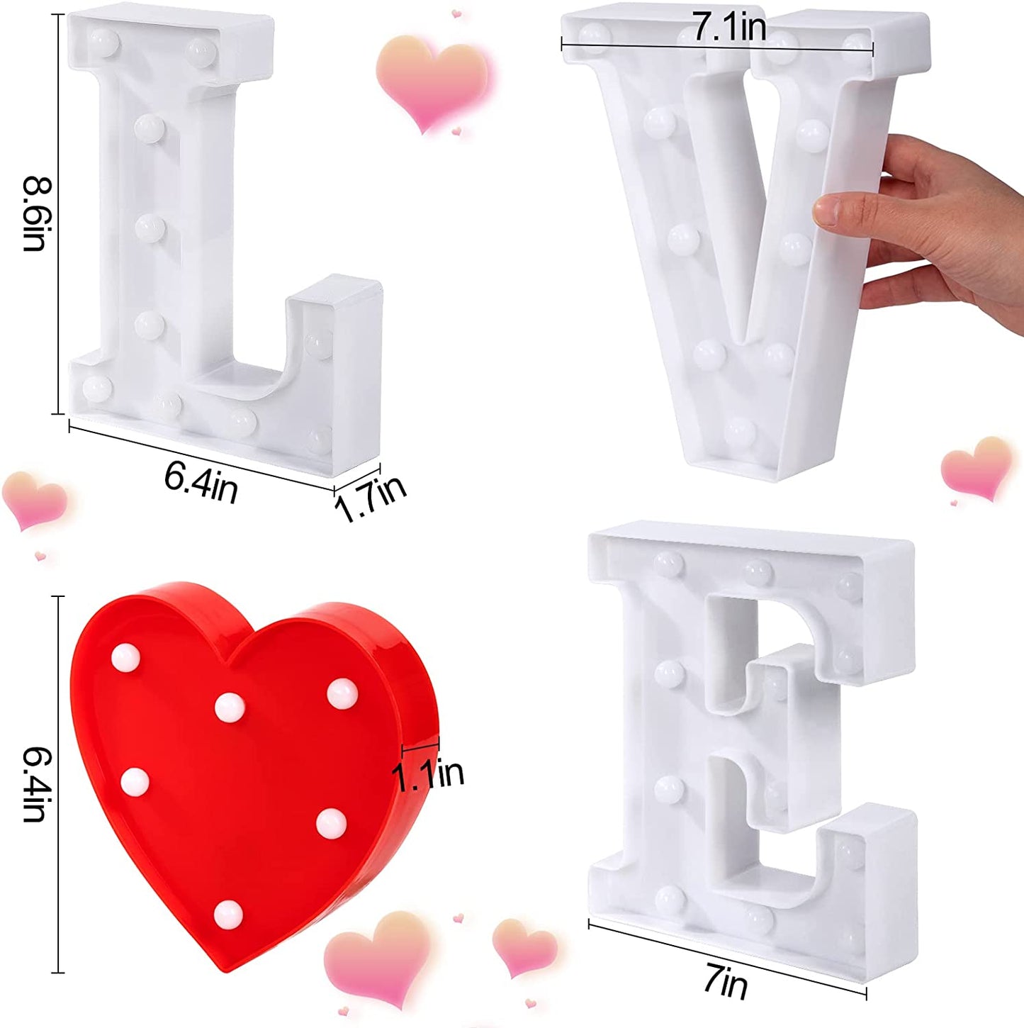 4 Pack Heart Shaped LED Letter Lights