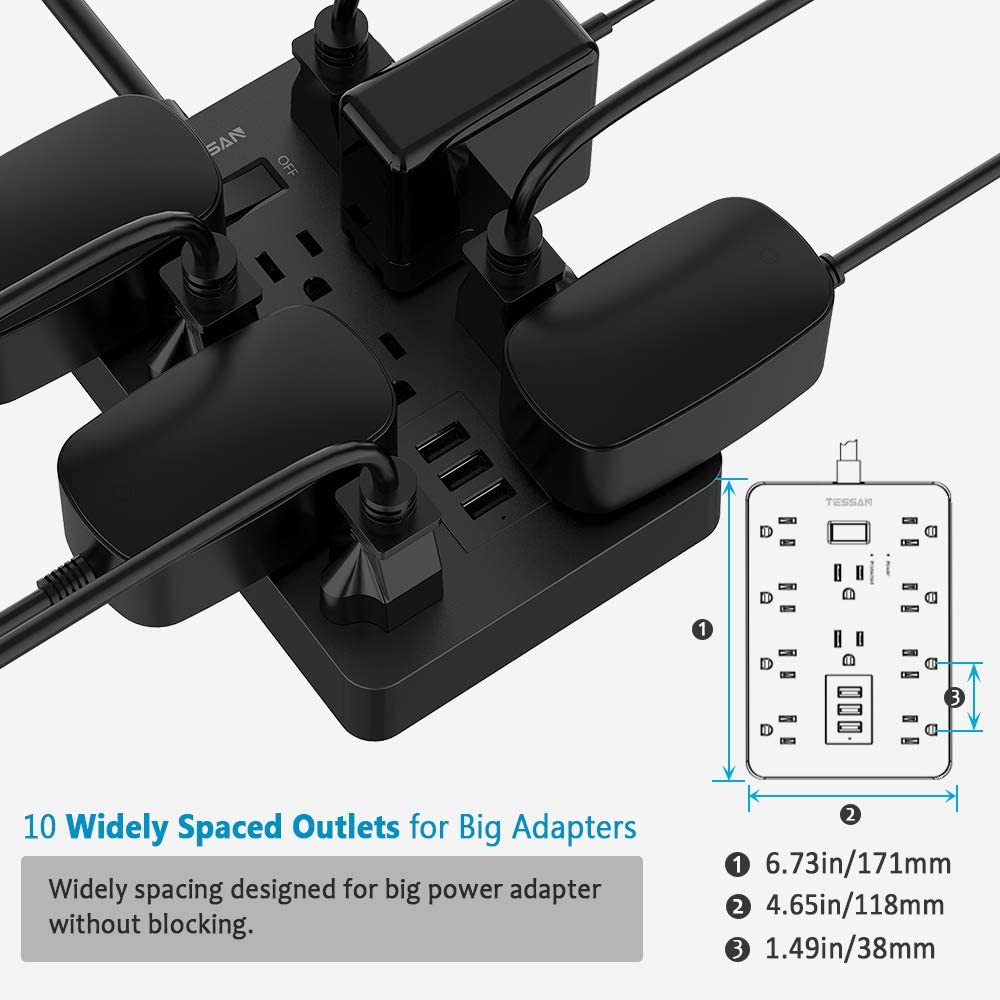 Surge protector with USB, flat plug