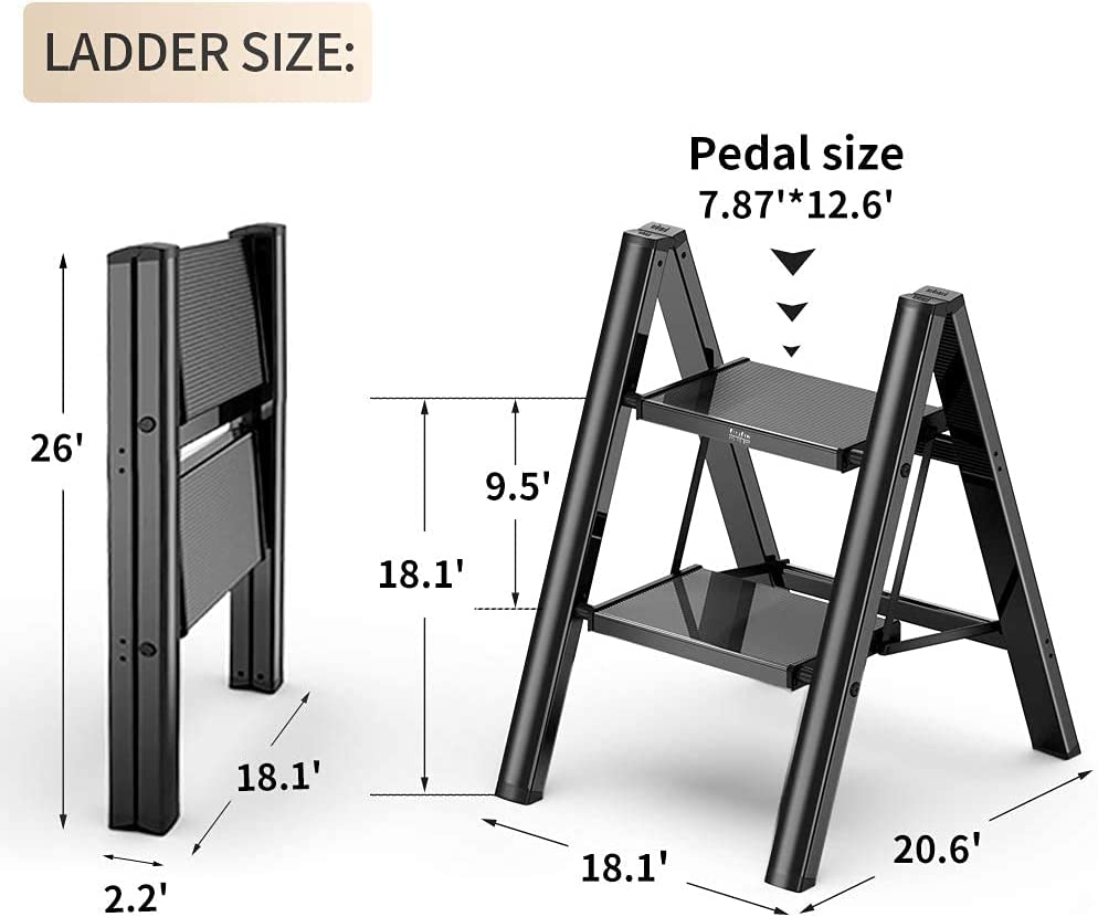 2-step folding ladder with non-slip pedal - Black