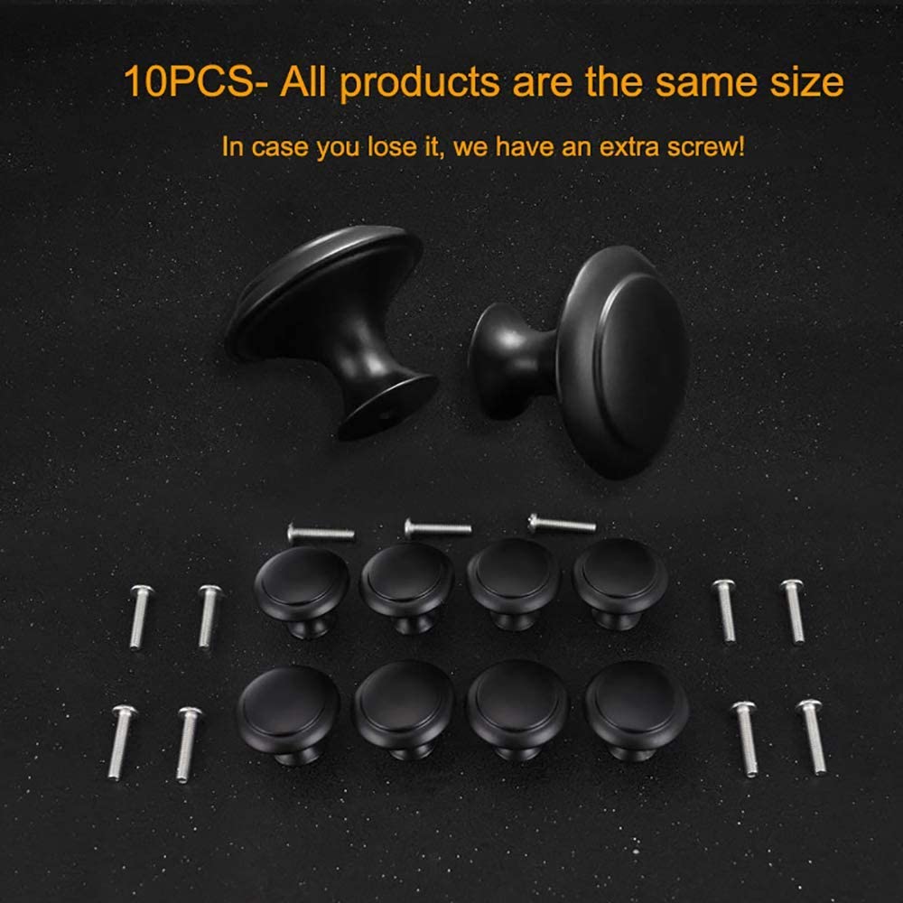 10 x 1.2 Inch (29mm) Matte Black Zinc Alloy Cabinet Knobs