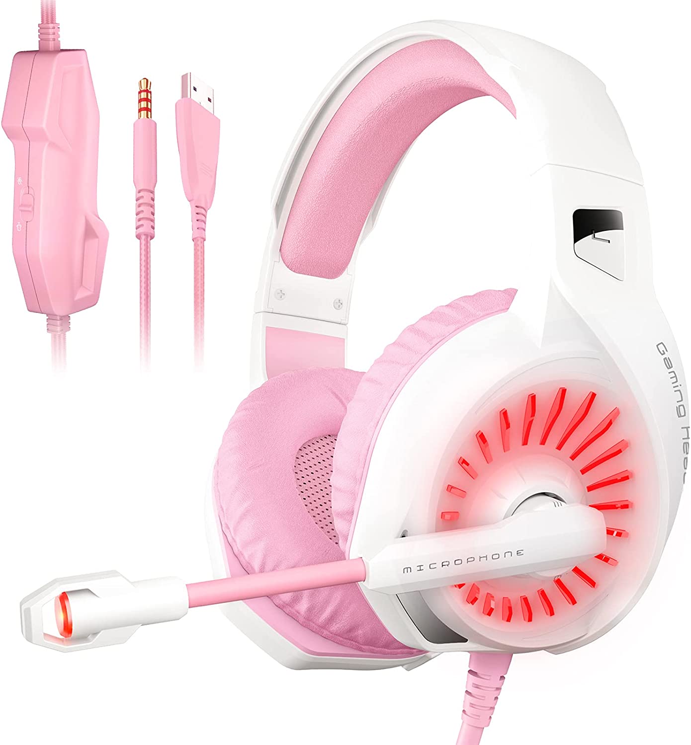 Stereo surround sound PC headset with microphone, pink