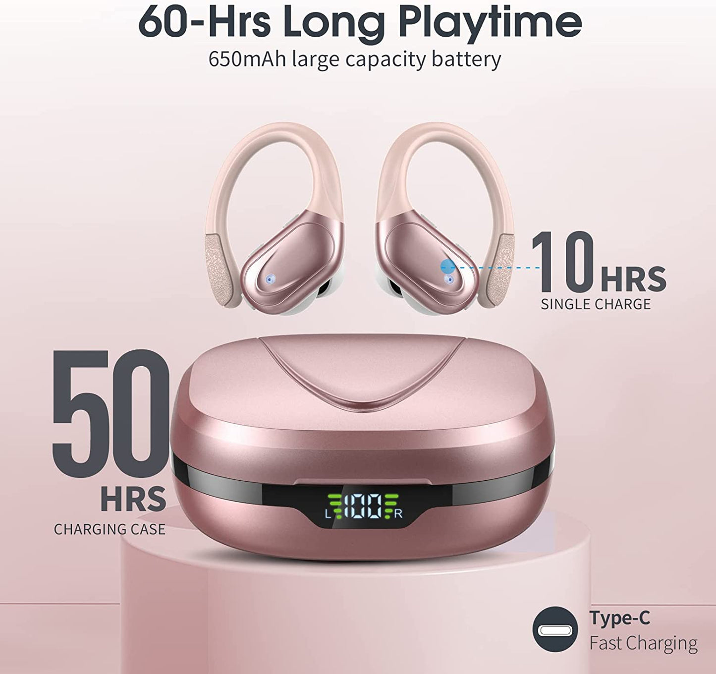 Bluetooth 5.3 Wireless Earbuds, (Rose Gold)