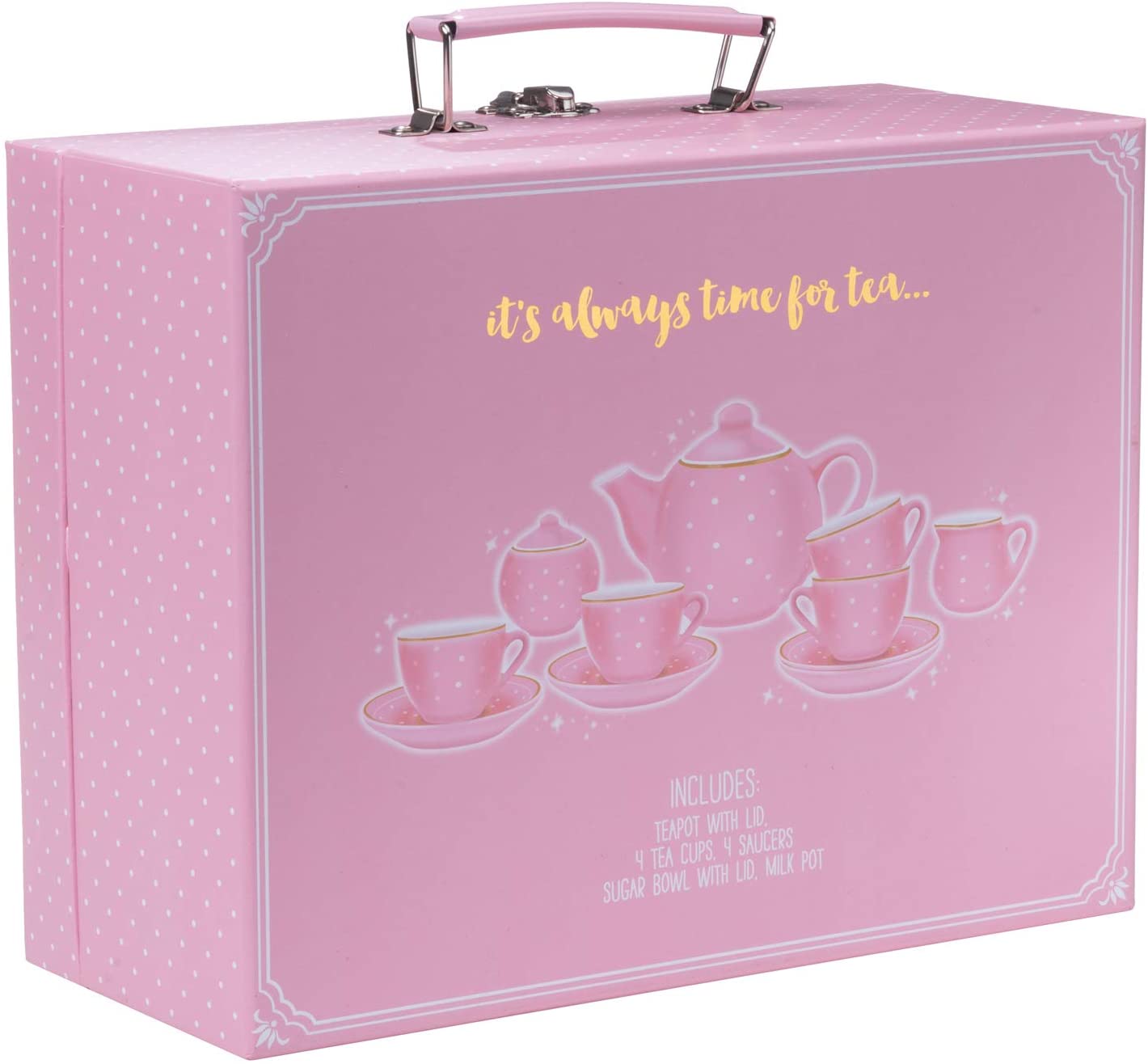 Girls Porcelain Tea Set, Pink Polka Dots, 13-Piece