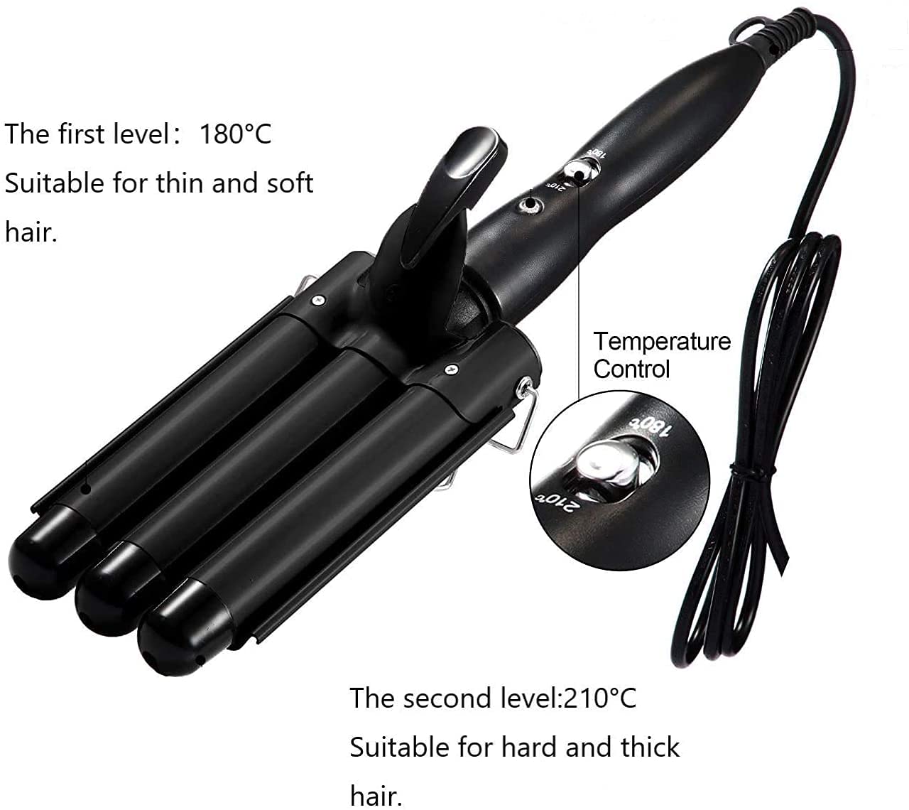 3 Barrel 1 Inch Hair Curler Wand, Black