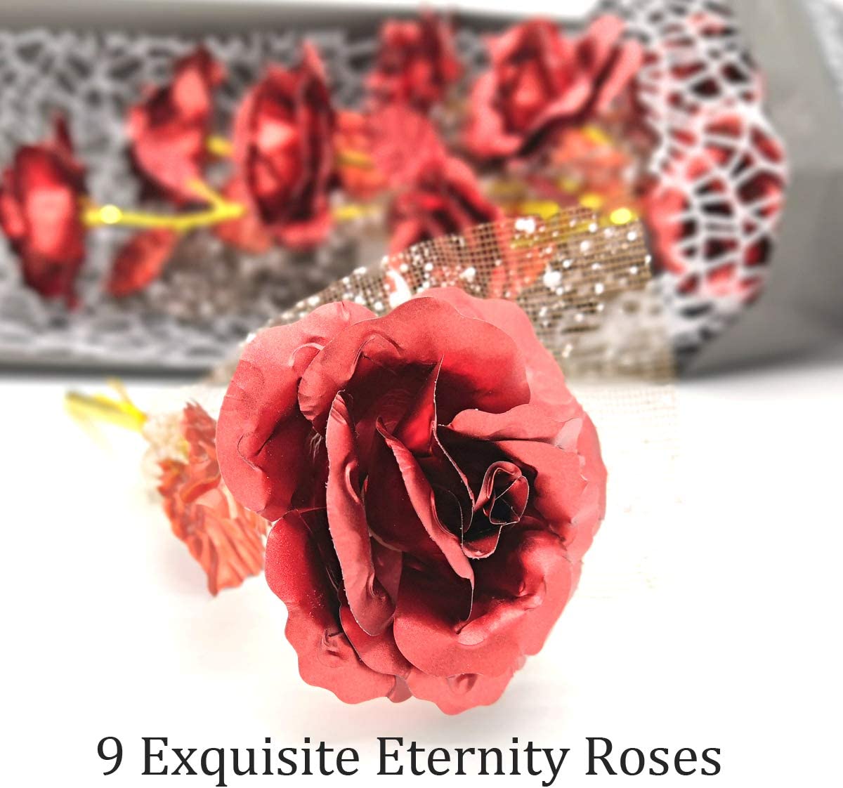 24K Rose Bouquet Artificial Flower, Color: Red