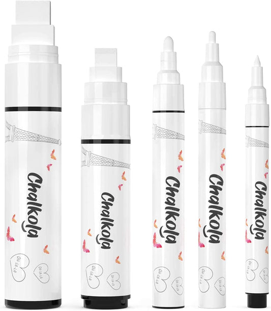 5 white erasable chalk markers (1, 3, 6, 10, 15 mm)