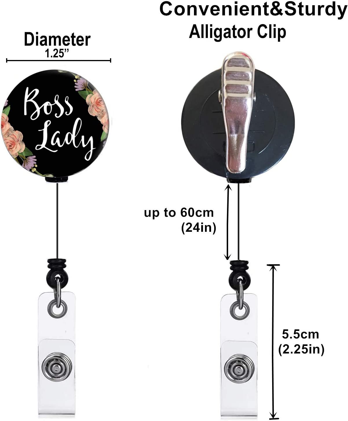 Retractable ID Badge Holder Reel, 3-Pack, Floral Design