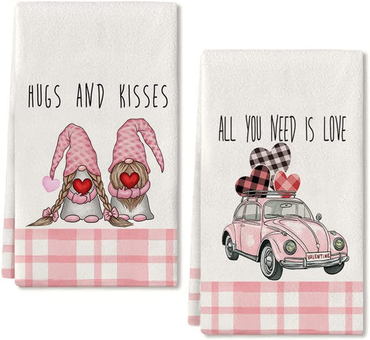 Pink Heart Dish Towels 18x26 Inches Set of 2