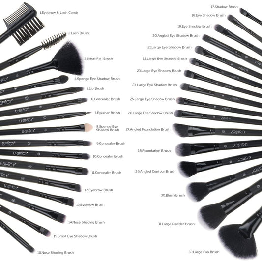 Set of 32 makeup brushes, black