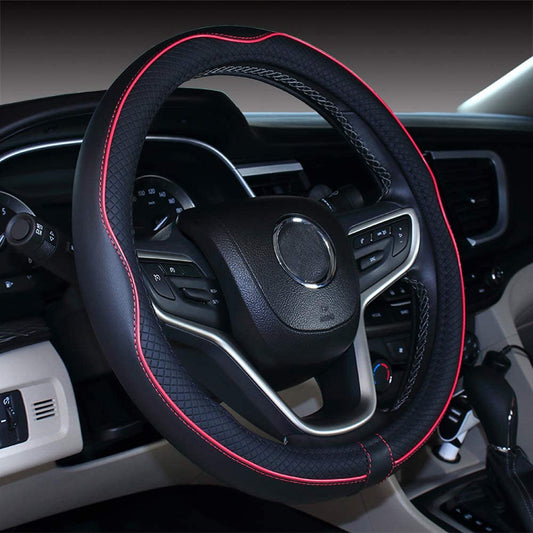 Microfiber Leather Car Steering Wheel Cover (Black  red)
