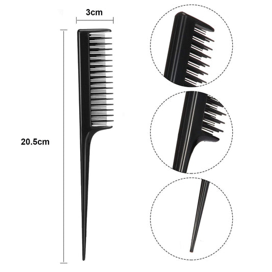 3-piece triple comb rat tail comb (black)