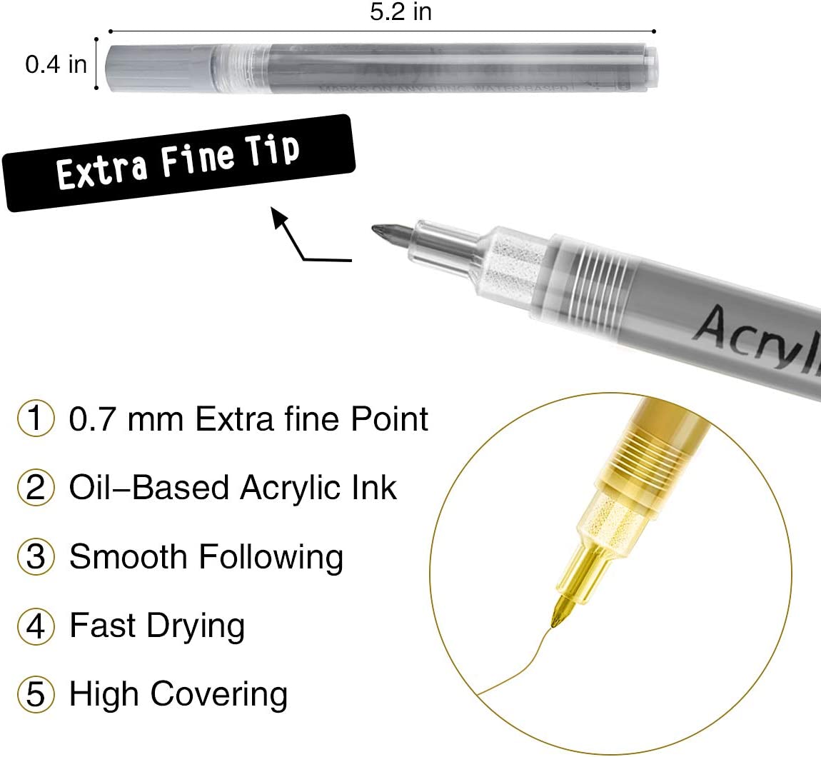 Acrylic Paint Pens, 0.7mm Fine Tip (Gold & Silver)