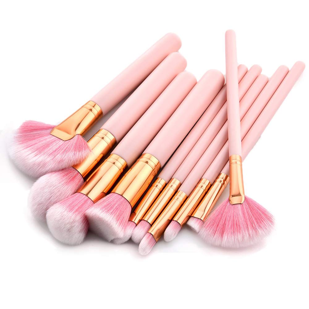 10-piece makeup brush set, pink wood