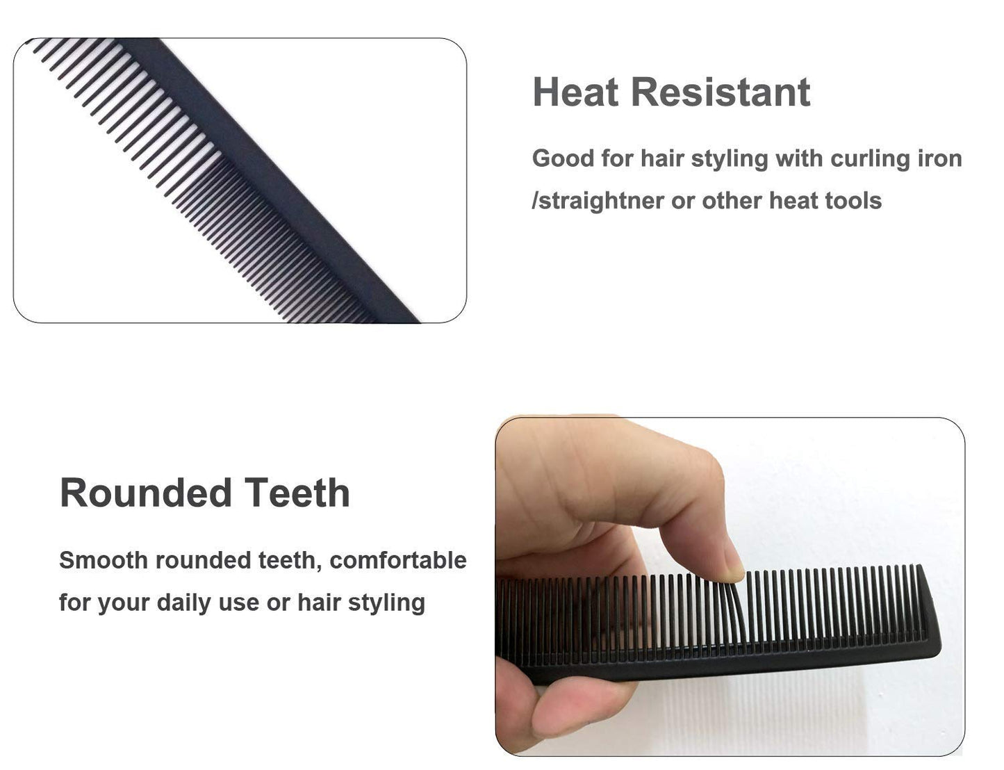 3 pack thin tooth combs for hair detangling - (Black 9)