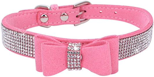 Crystal Dog Collar with Bow, 11-13 inch, Pink