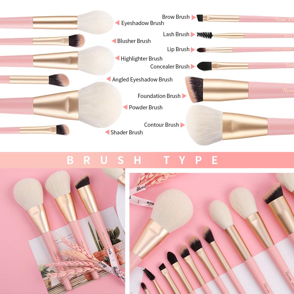 professional makeup brush kit (pink, 12 pieces)