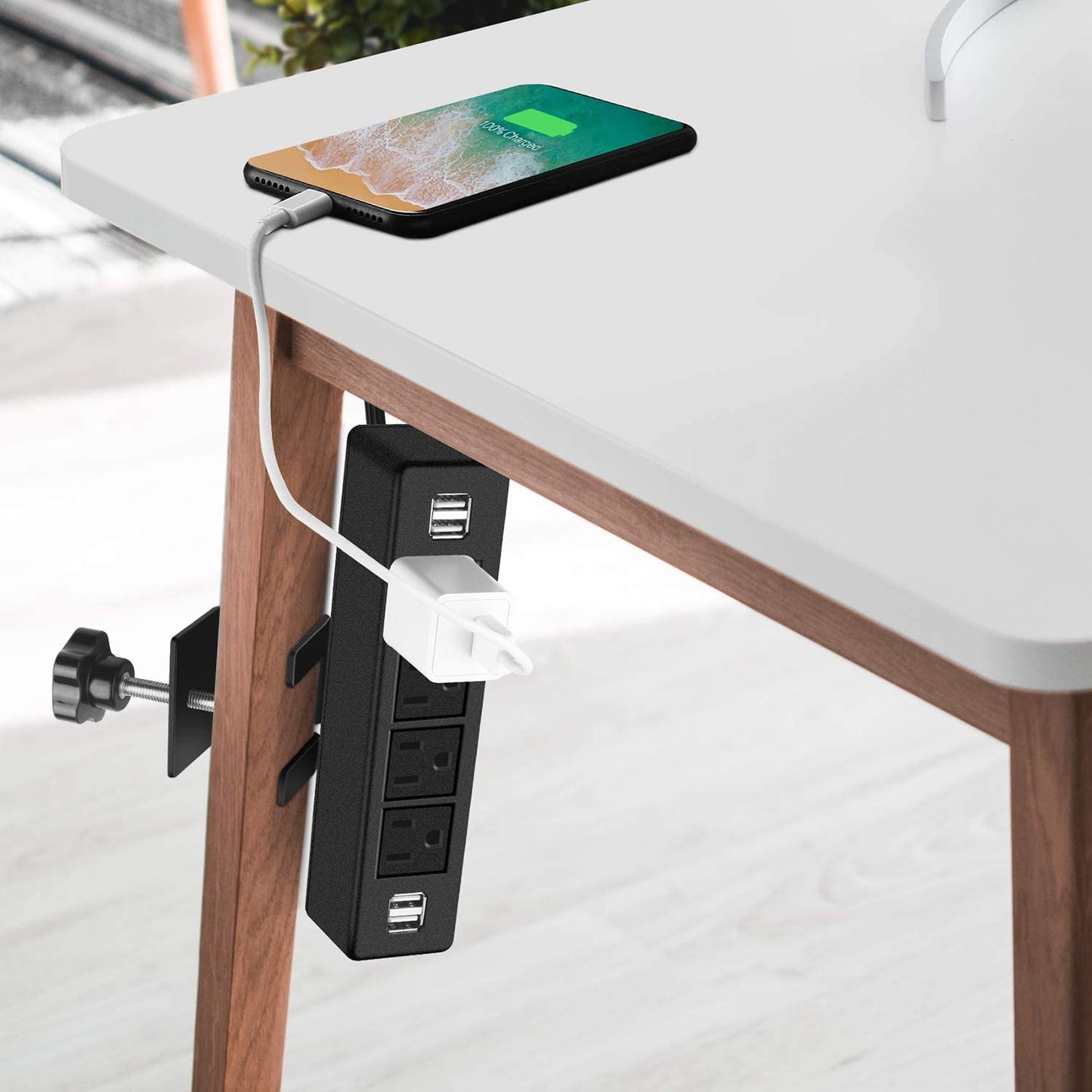 Desk Clamp Power Strip with 4 USB Ports