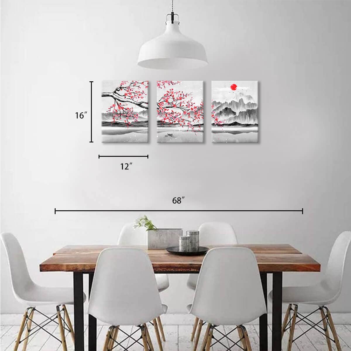 Framed Canvas Wall Art (Cherry Blossom) 12x16 Inch x3 Pieces