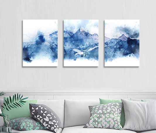 Blue Mountain Abstract Canvas 3 Piece Set