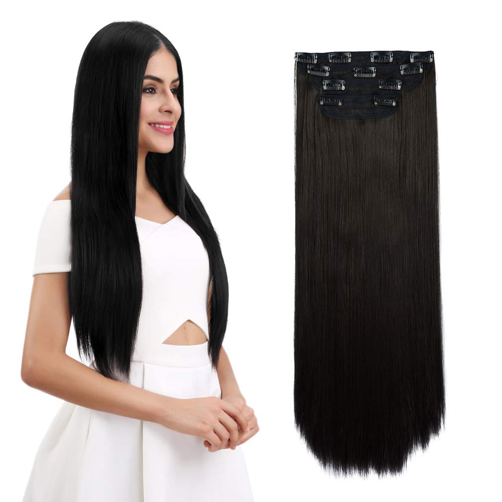 24" 4 PCS Set Hair Extensions Black Brown