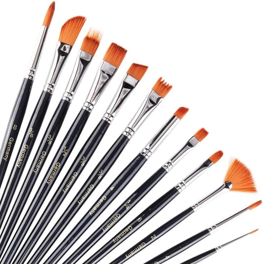 12 round tip paint brushes, (colour:black)