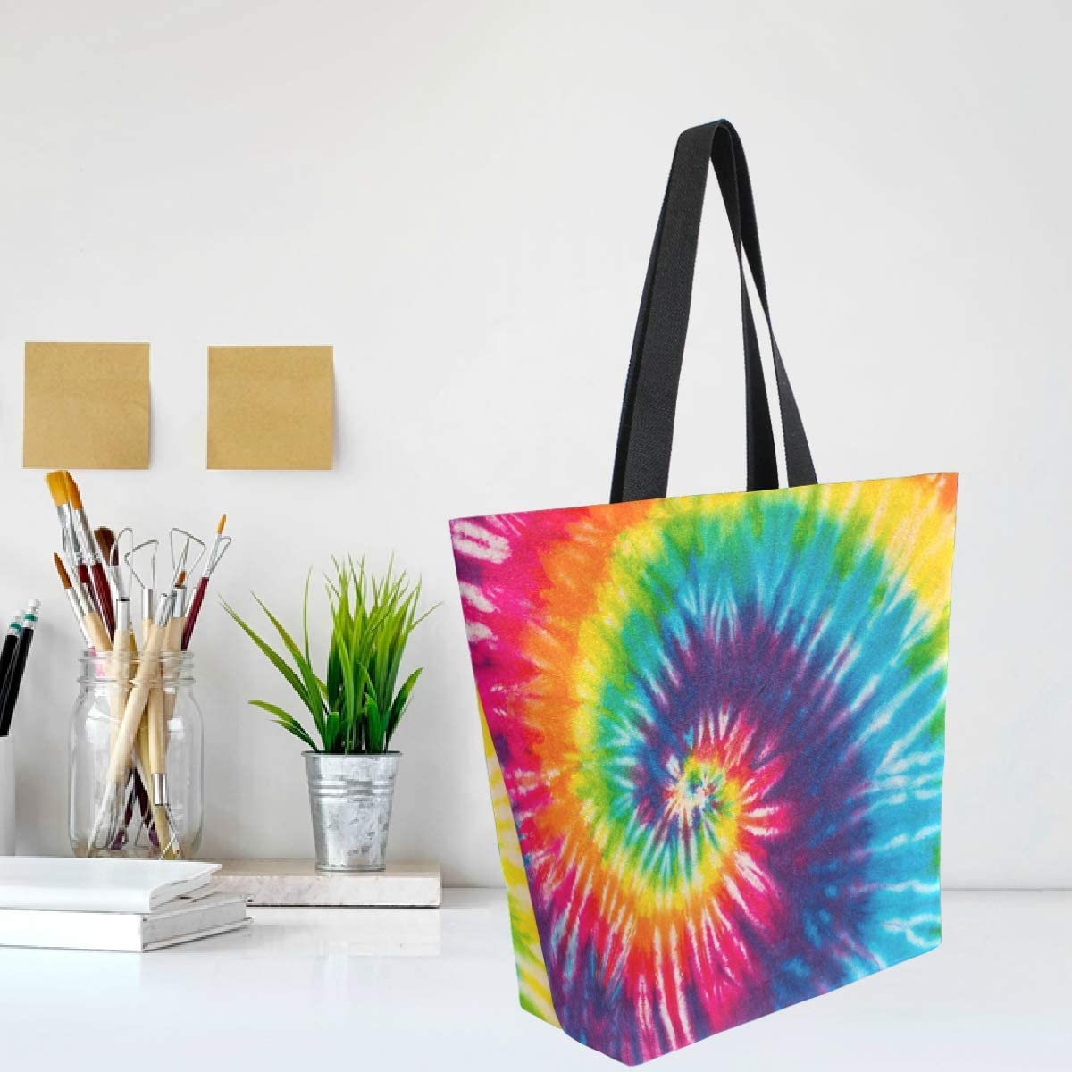 X-Large Reusable Canvas Tote Bag (Color: Swirl Rainbow Tie Dye)