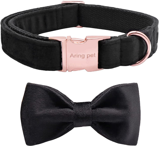 Velvet pet collar with detachable bow, size s, Black