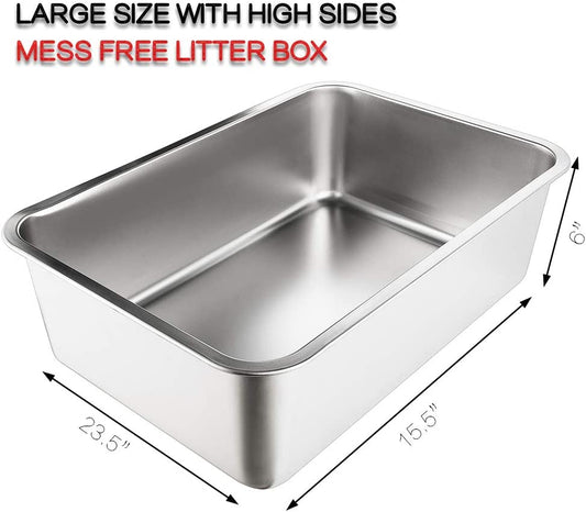 Large Size Stainless Steel Pet Litter Box (23.5"×15.5“×6”)