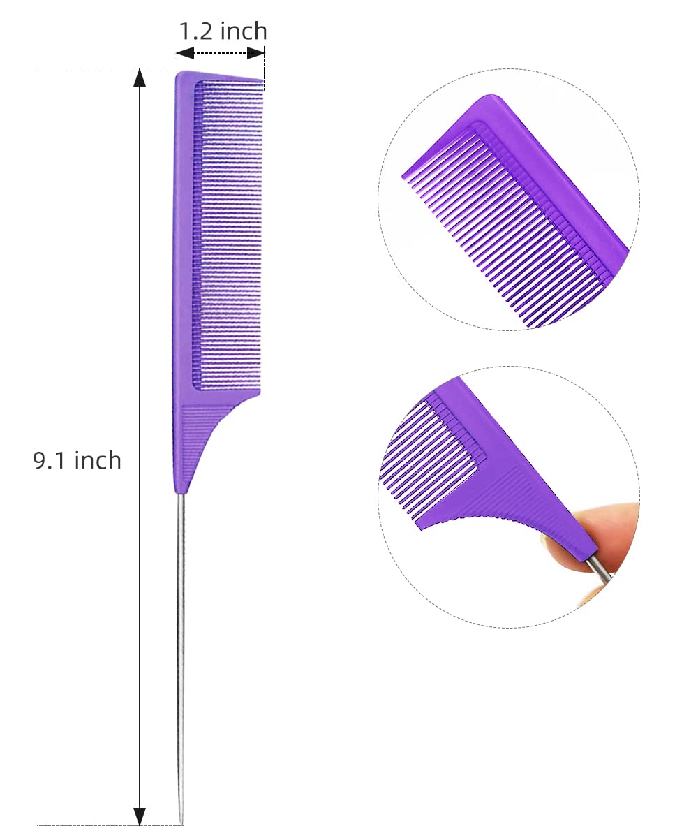 3 pack thin tooth combs for hair detangling - (purple 3)