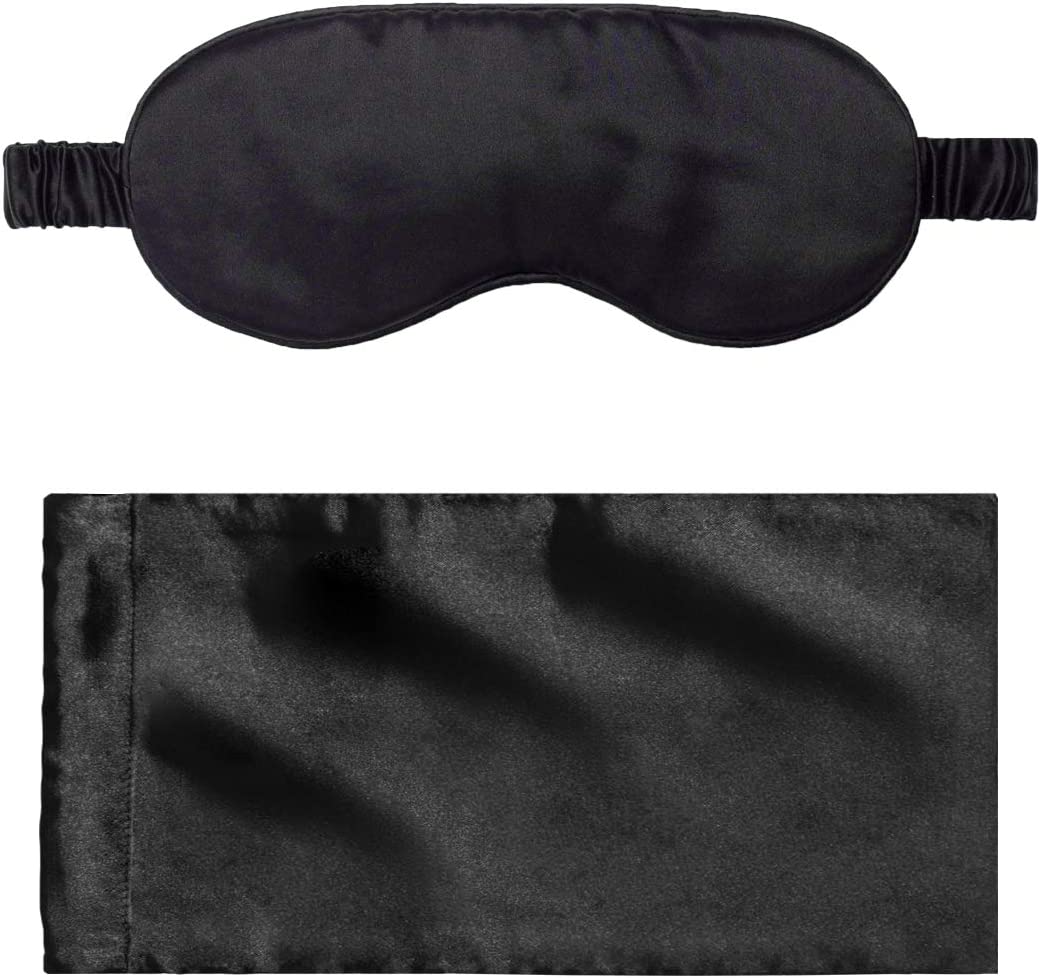 100% Mulberry Silk Sleep Mask, Travel Bag, Black