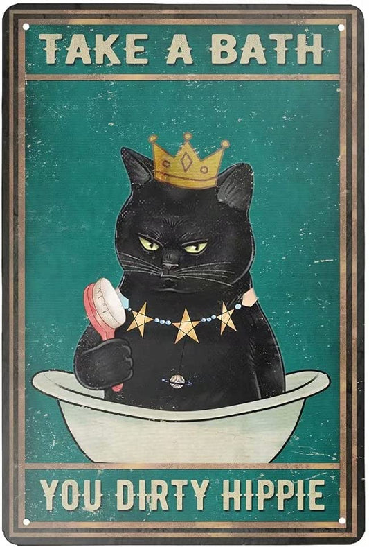 Cat take  bath,Vintage Retro Poster Plaque 8x12 Inch