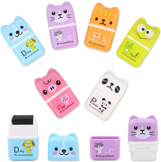 6 animated animal themed pencil and roller erasers