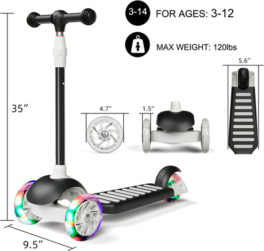 scooter with light up wheels for children color: black