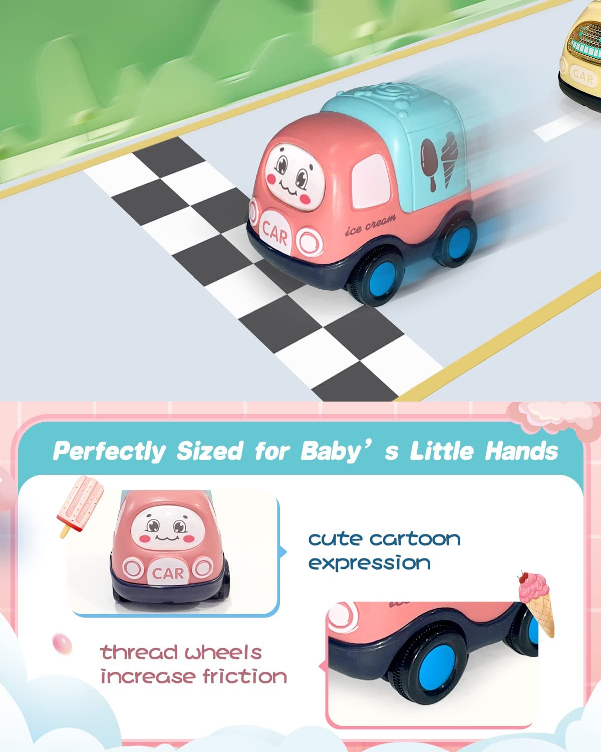 7 in 1 Cartoon Trucks for Babies, pink