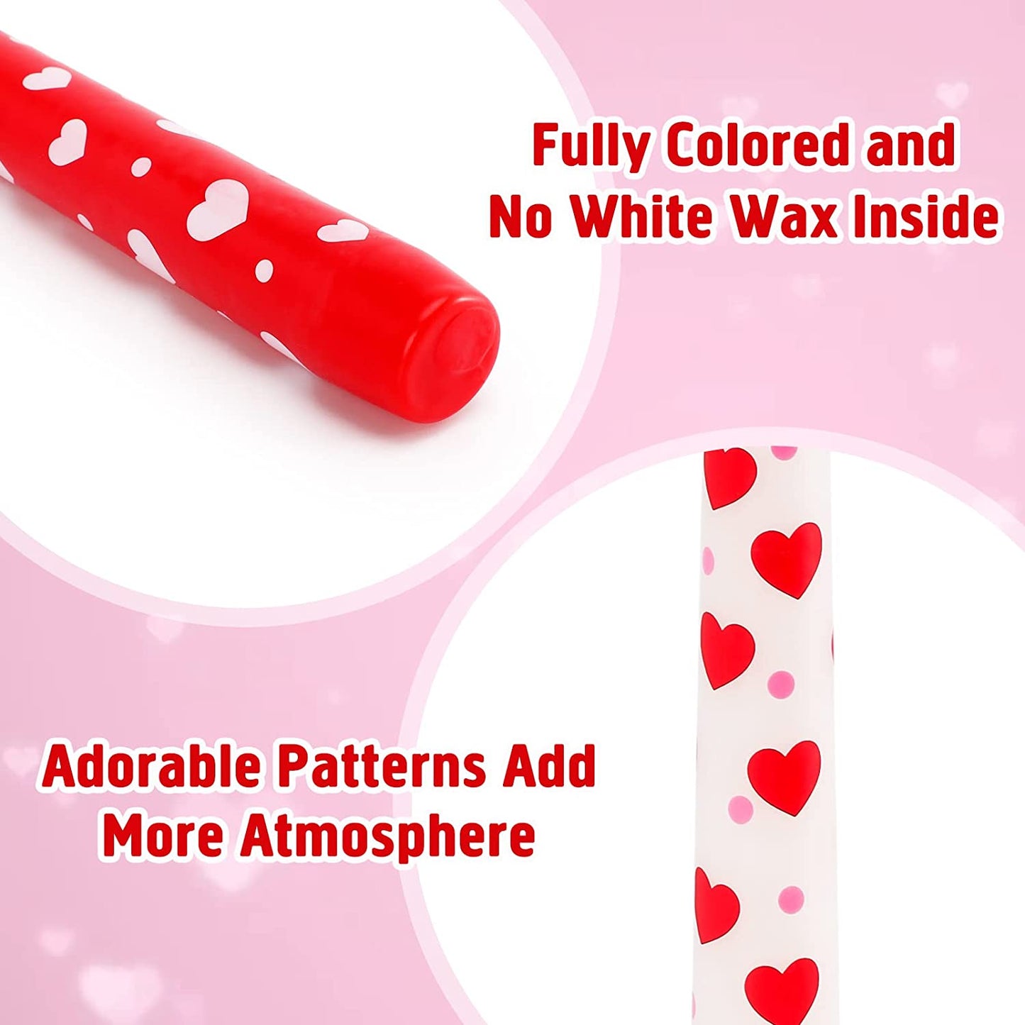 White and Red Heart Taper Candles, 10" Tall, Set of 6