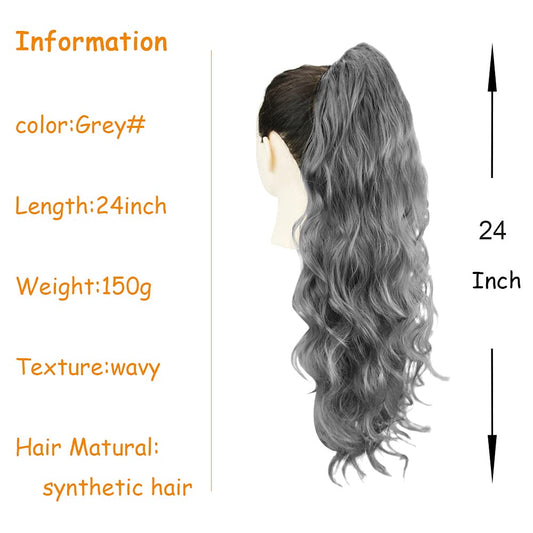 24 inch ponytail hair extension (Silver Grey)