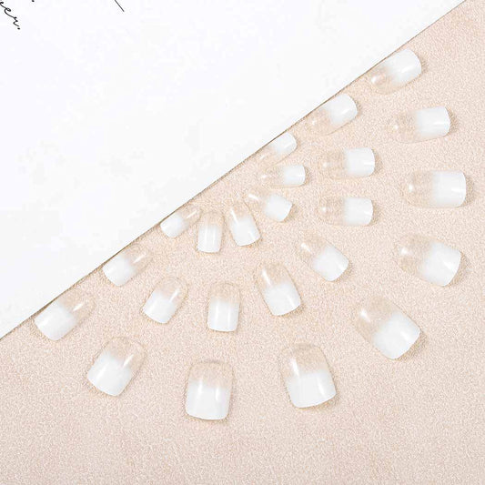 24 Short Square Glossy False Nails, (Ombre White)