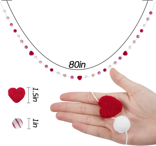 3 Felt Ball Garlands for Valentine's Day, 93 Balls, White Dot