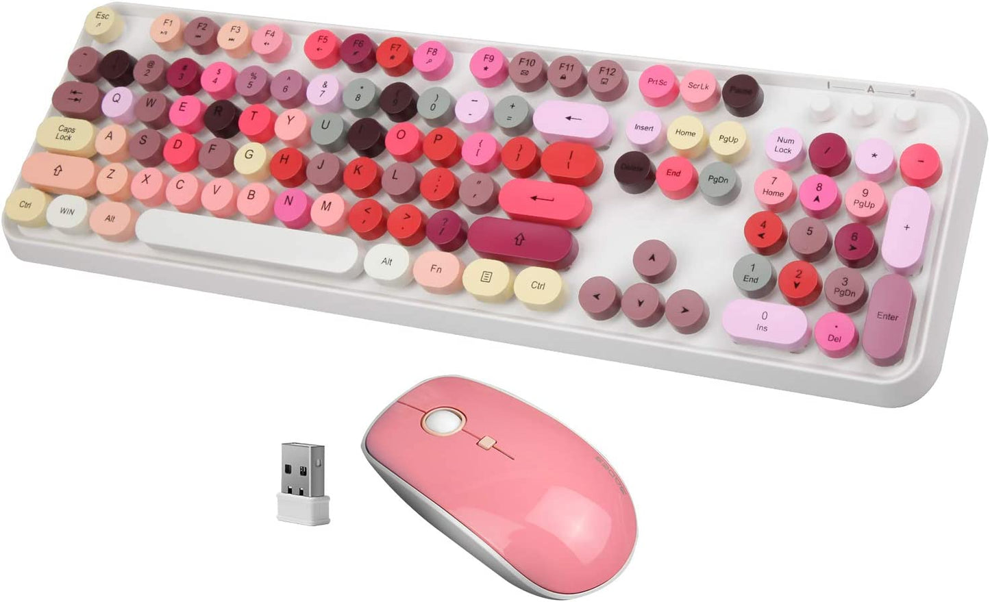 104-Key Wireless Keyboard and Mouse Combo, Colorful Pink