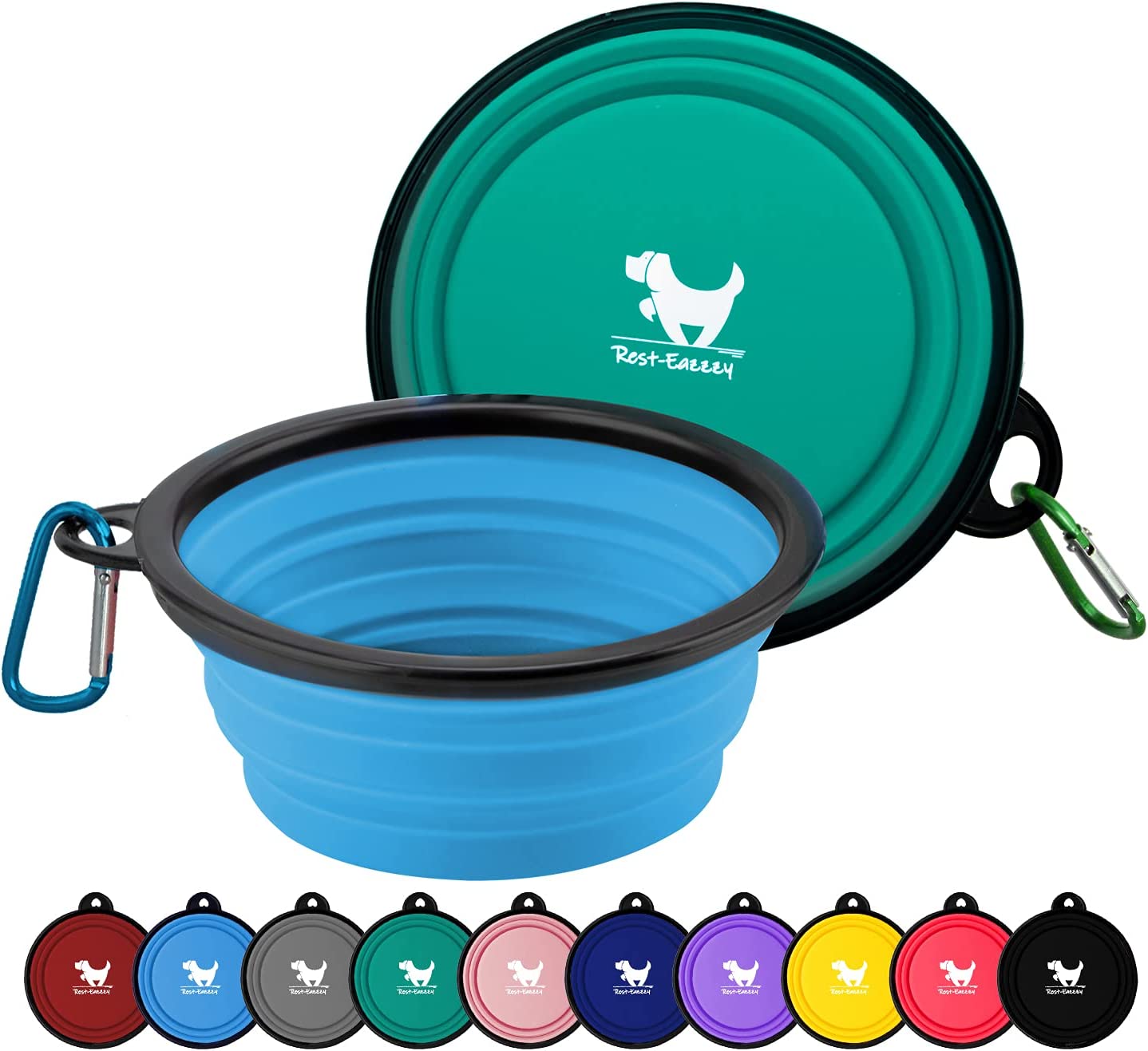 2-Pack portable pet water bowls (green and blue)