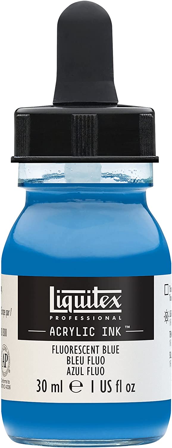 Professional Acrylic Ink, 1oz Bottle, Color: Fluorescent Blue