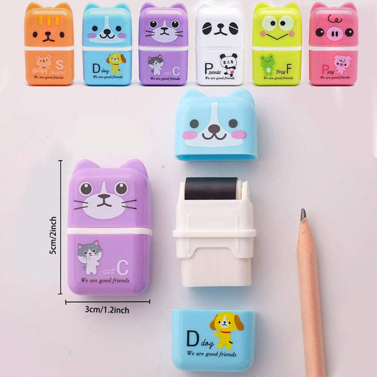 6 animated animal themed pencil and roller erasers