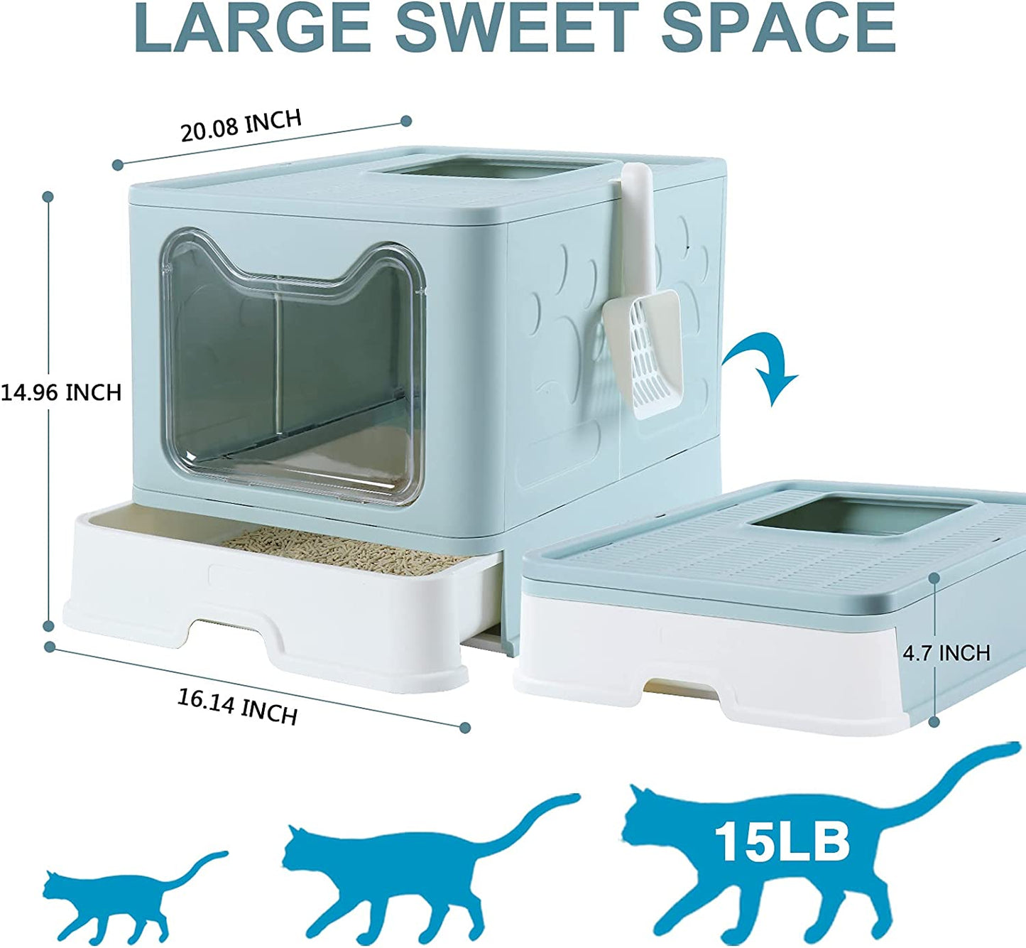 Collapsible Litter Box with Top Entry and Lid (Blue)