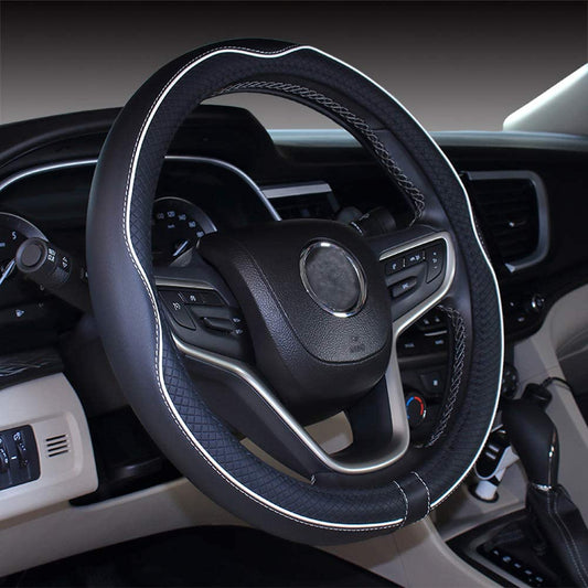 Microfiber Leather Medium Car Steering Wheel Cover (Red white)