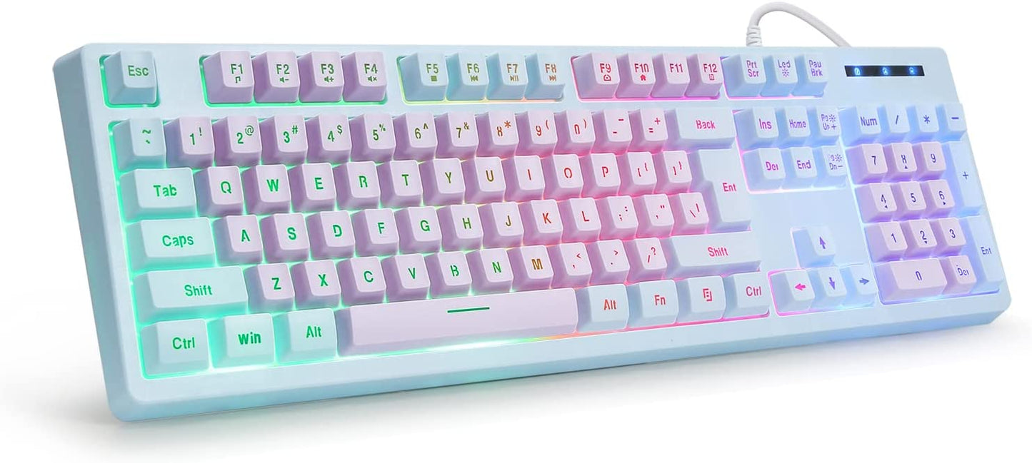 USB Wired Keyboard with LED Backlight, Purple blue