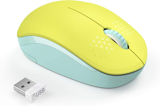 Wireless Computer Mouse, With USB Receiver (Yellow/Green)