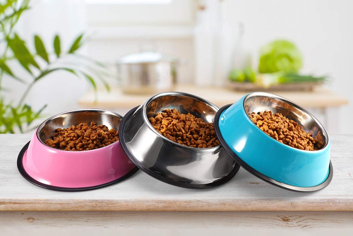 Stainless Steel Pets Bowls, 2 pack, 7 oz ea,pink color