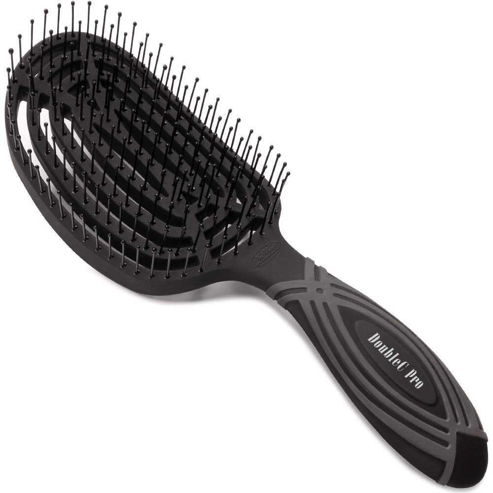 Patented Circular/Double Curved Vented Detangler (Black)